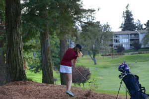Stella Kaval hits her second shot into the fourth green at Sharon Heights. Credit: Beom-Seog Hwang.