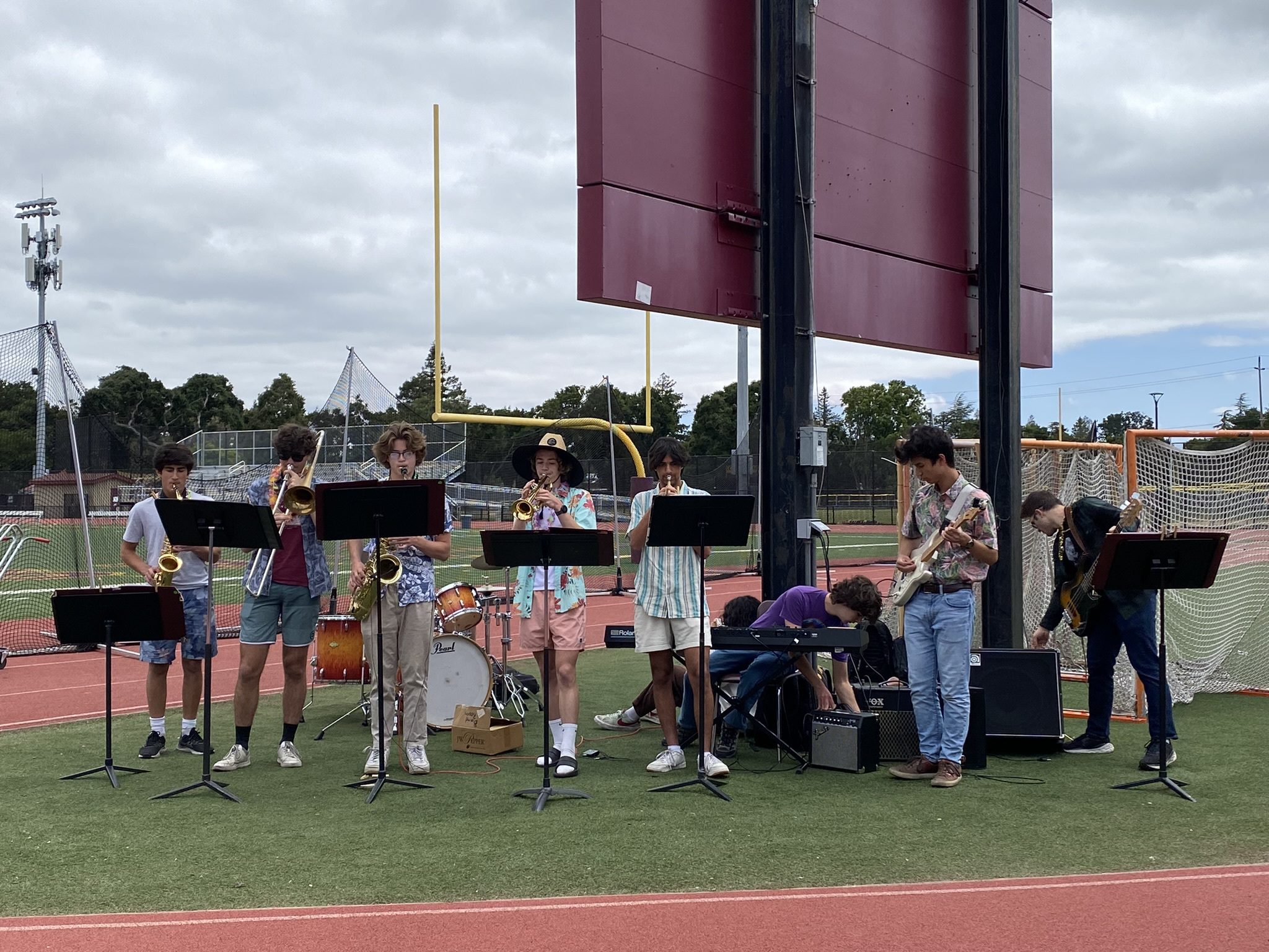 M-A's Bear Necessities band performs, welcoming students as they enter the rally.