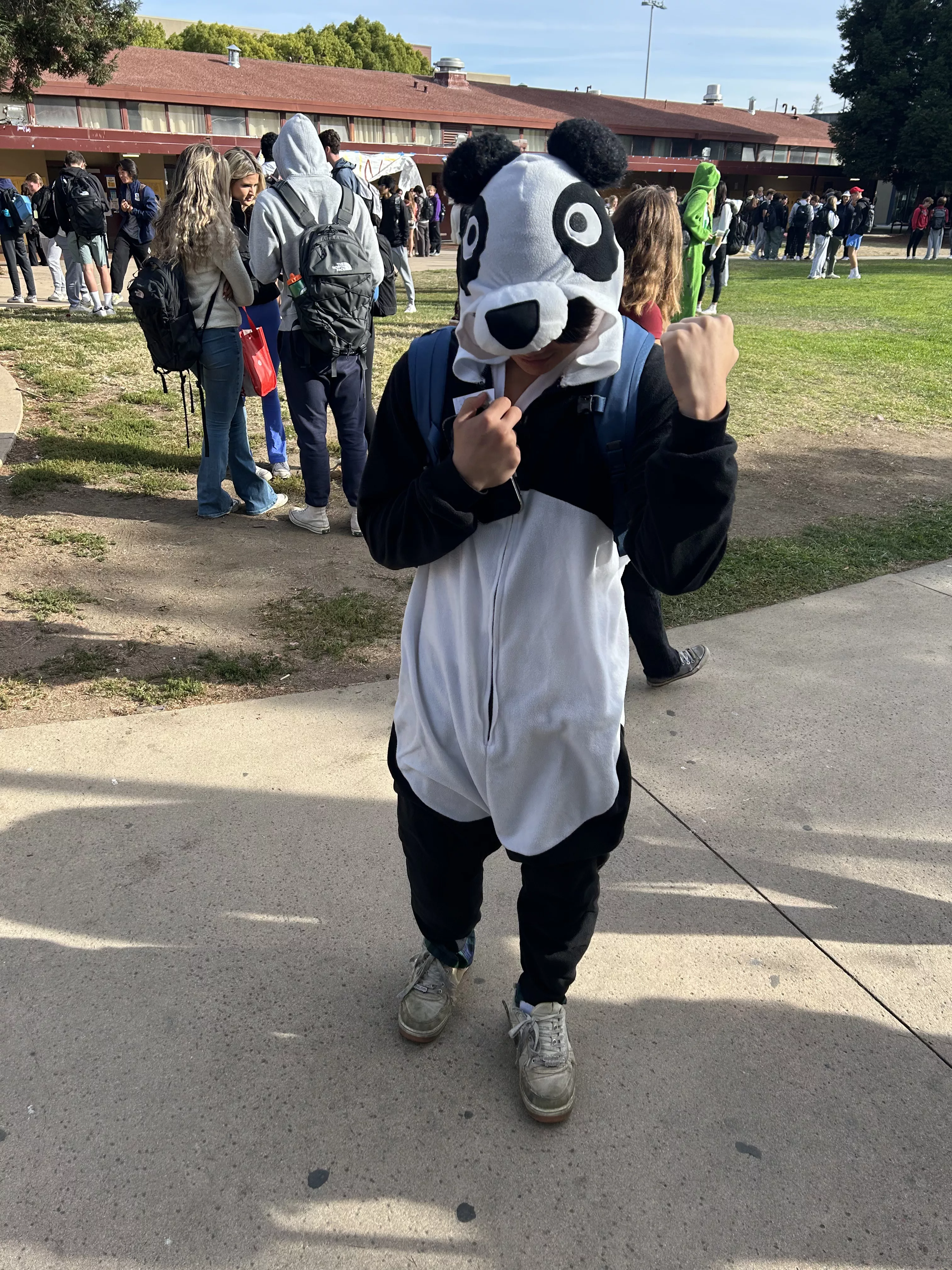 Senior Cameron Leung also dressed up in a onesie. Leung prioritized comfort with this fit; he said, “I like pandas and a onesie is comfortable to be in all day.”