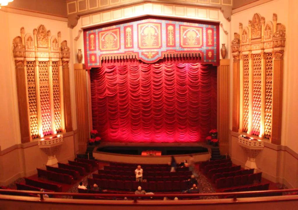 Curtain view from the balcony at Stanford Theatre