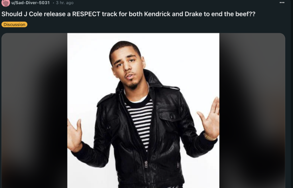 A meme mocking Drake's response to J. Cole. 