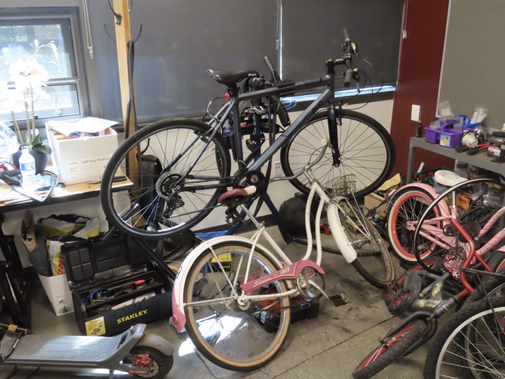 Bikes stored in James Nelson's classroom.