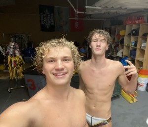 Dylan and Casey Watkins after water polo.