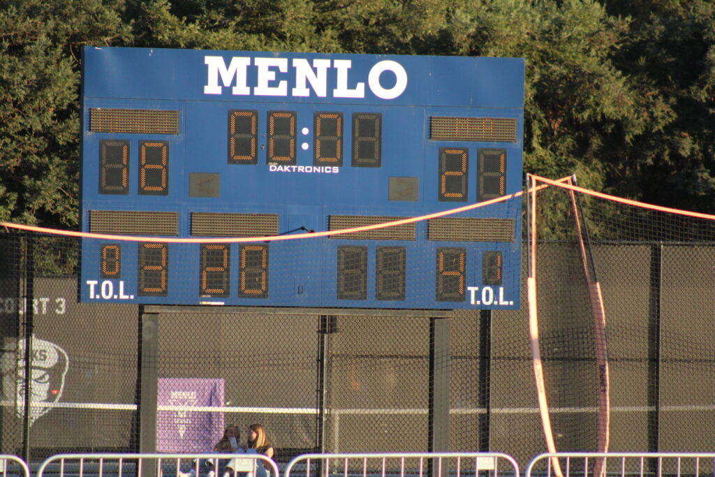 The final scoreboard, displaying M-A 21, Menlo 18.